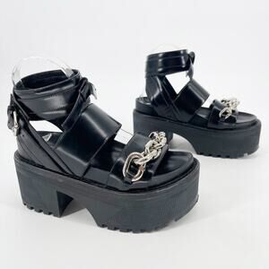 Louis Vuitton Black Leather Samourai Platform Chain Link Chunky Sandal EU 37